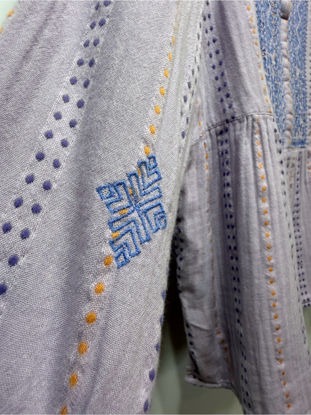 J.Jill Purple Embroidered 100% Cotton Boho Blouse Top M Petite - Picture 6 of 13